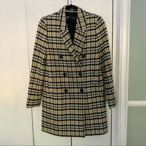 Zara Yellow and Black Plaid Coat XS